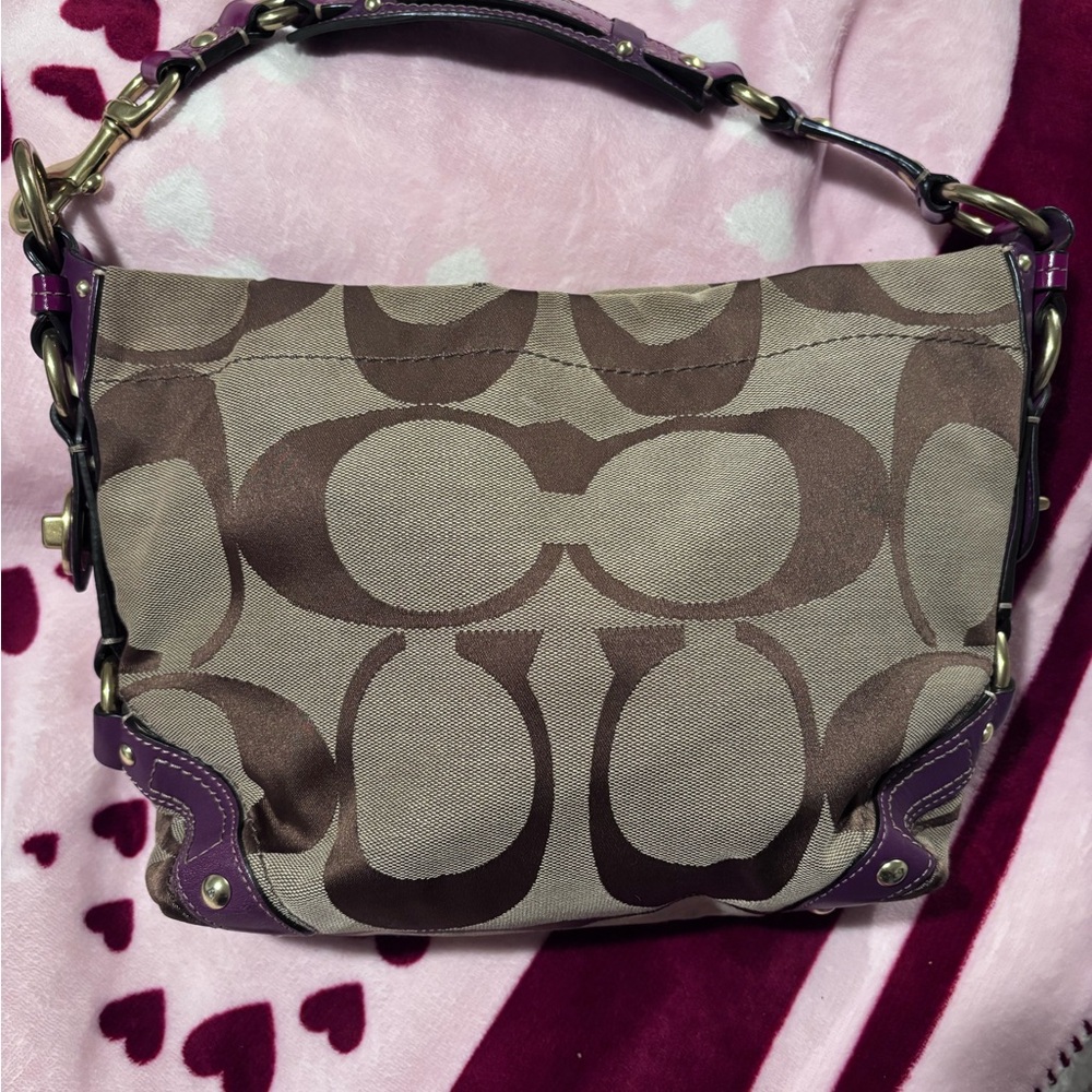 Coach Tan and Purple Shoulder Bag
